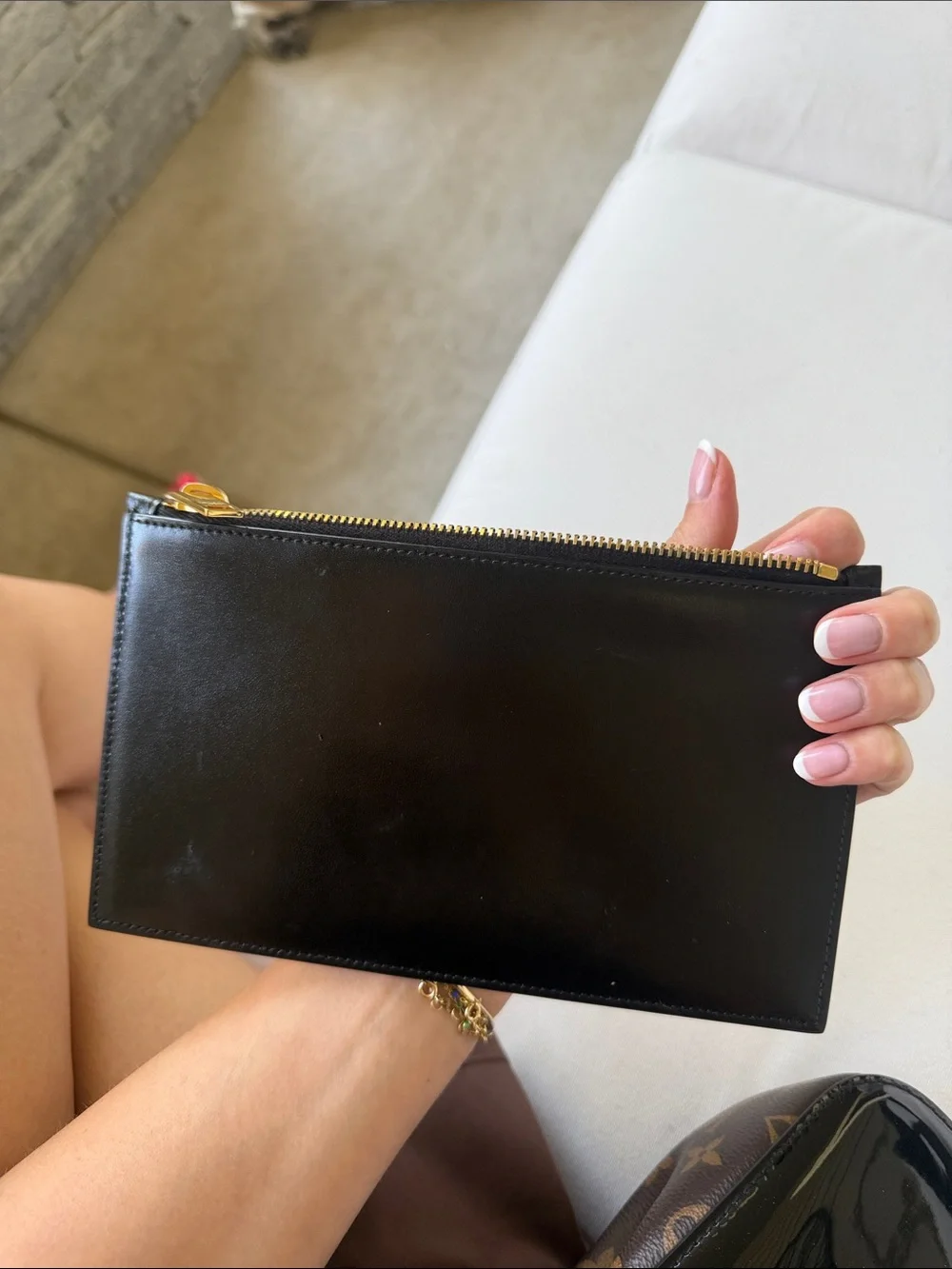 Saint Laurent Black Leather Zip Pouch with Gold Hardware